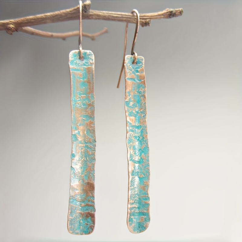 Women's Bohemian Copper Textured Long Strip Earrings